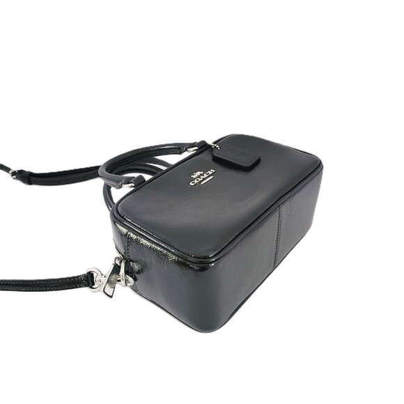 Coach CW190 Satchel Crossbody Crinkled Patent Leather Black Small Handbag - Picture 6 of 7